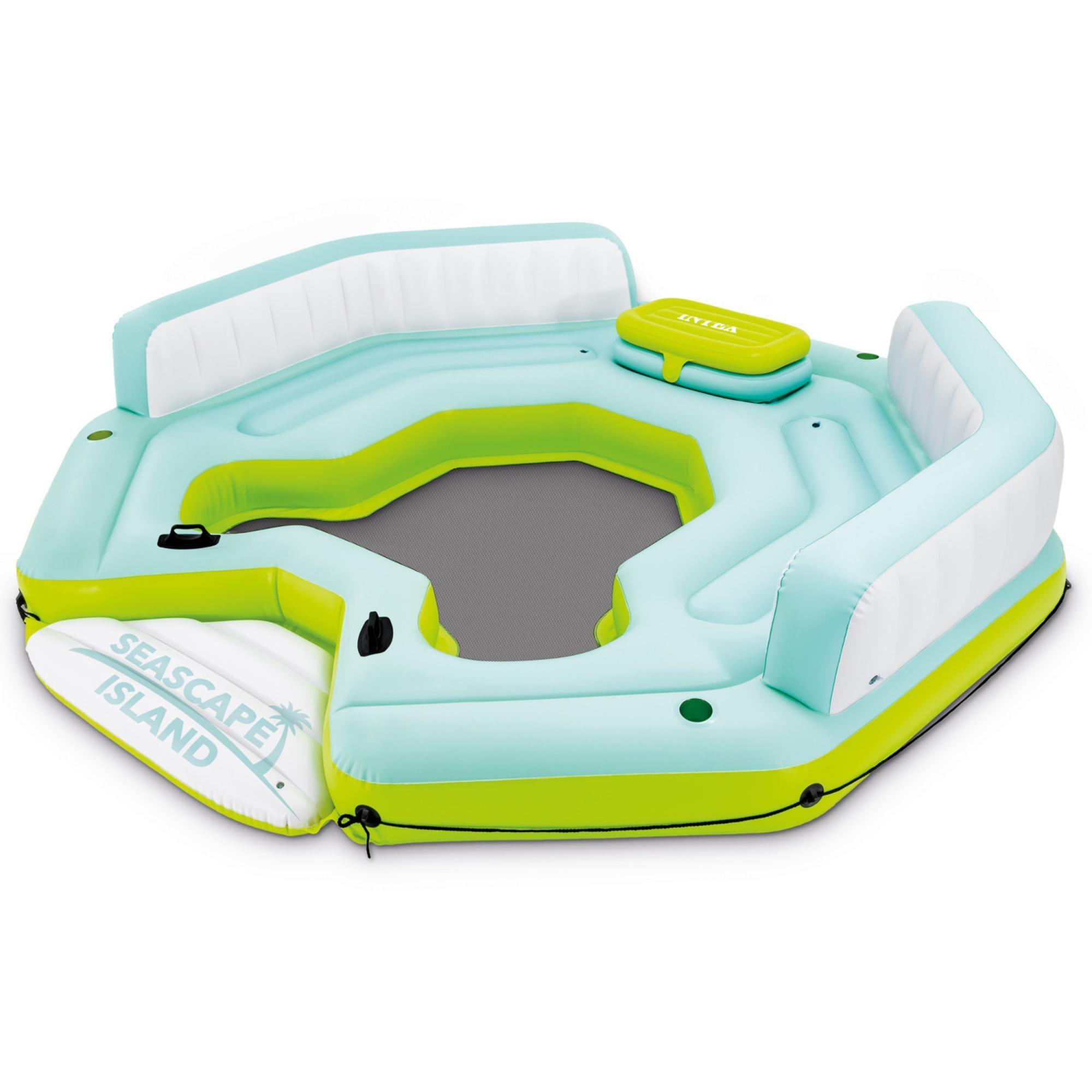 Intex Seascape Island, Inflatable Relaxation Island Float, Massive Float Allows For Multiple Adults, Built-In Cupholder
